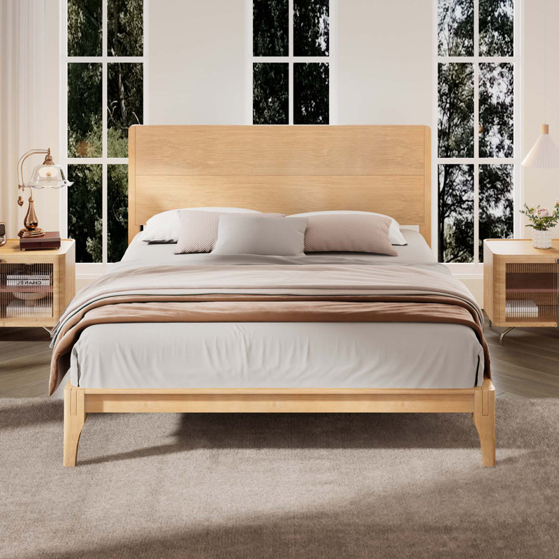 Mid-Century Bamboo Wood Platform Bed, Natural, Full