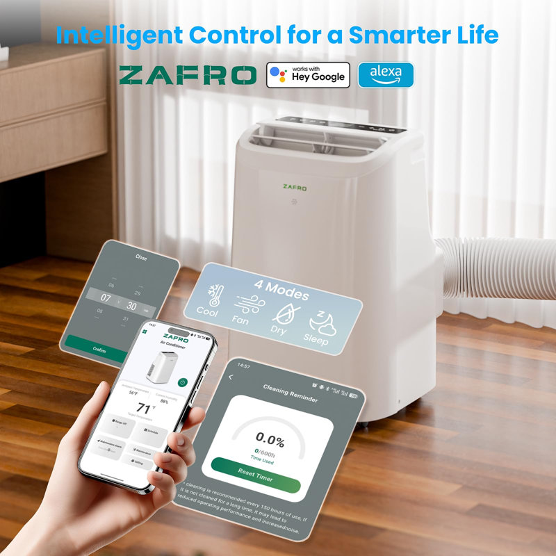 12000 Btu (8000 Btu Sacc) Portable Air Conditioner - Drainage - Free Cooling, Fan/Dehumidifier, App/Remote Smart Control, 47Db Quiet, 24H Timer For Living Room/Bedroom