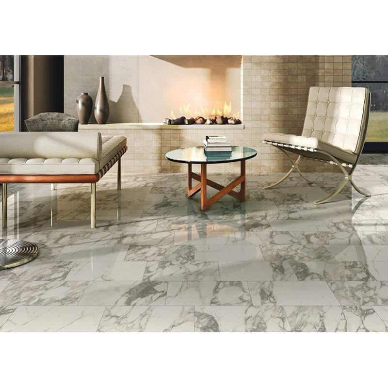 Carreau de marbre et de sol en marbre 12 po x 24 po Marble, Blanc / ivoire / gris