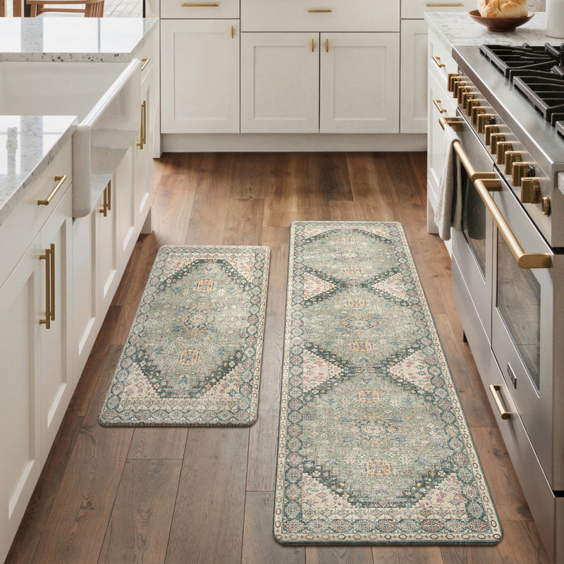 Anti-Fatigue Anti-Slip Waterproof Kitchen Mat, Runner 17" x 59" + 17" x 30", Green