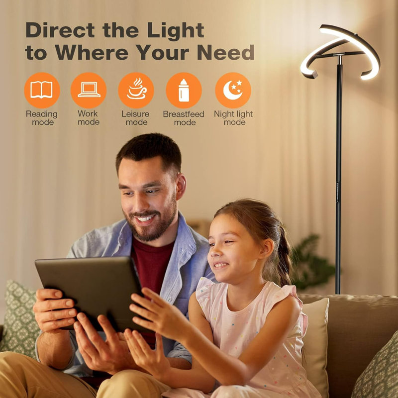 Modern LED Floor Lamp For Living Room, Stepless Dimmable Standing Light With Remote & Touch Control, 3000K-6000K Color Temperature, 22W Rotatable Uplighter For Bedroom Office