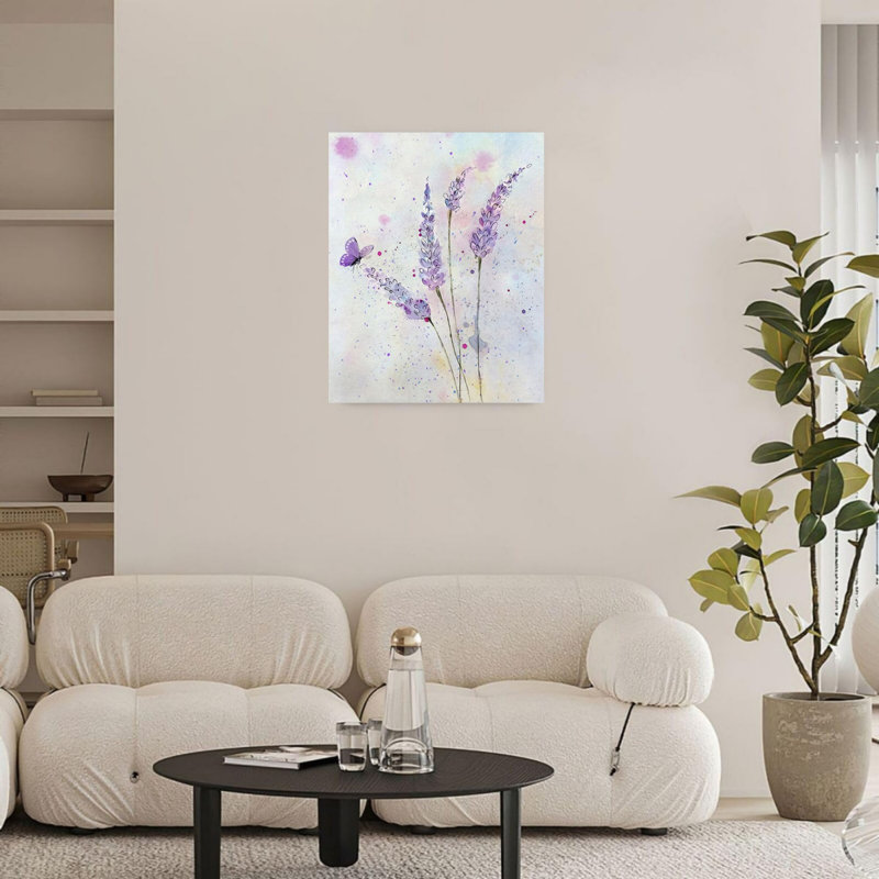 Papillon avec fleur mauve, art mural 16 po x 20 po
