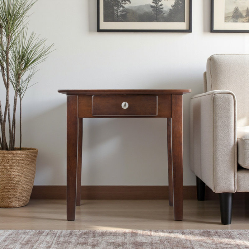Dylan End Table in Walnut Brown Finish with Shaker Style Accent, 19.89" x 19.89" x 19.89" 