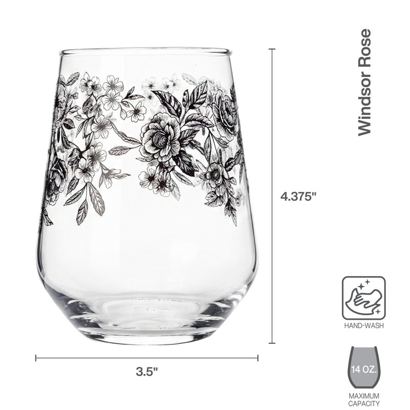 Mikasa Windsor Rose Stemless Wine Glass Set of 4