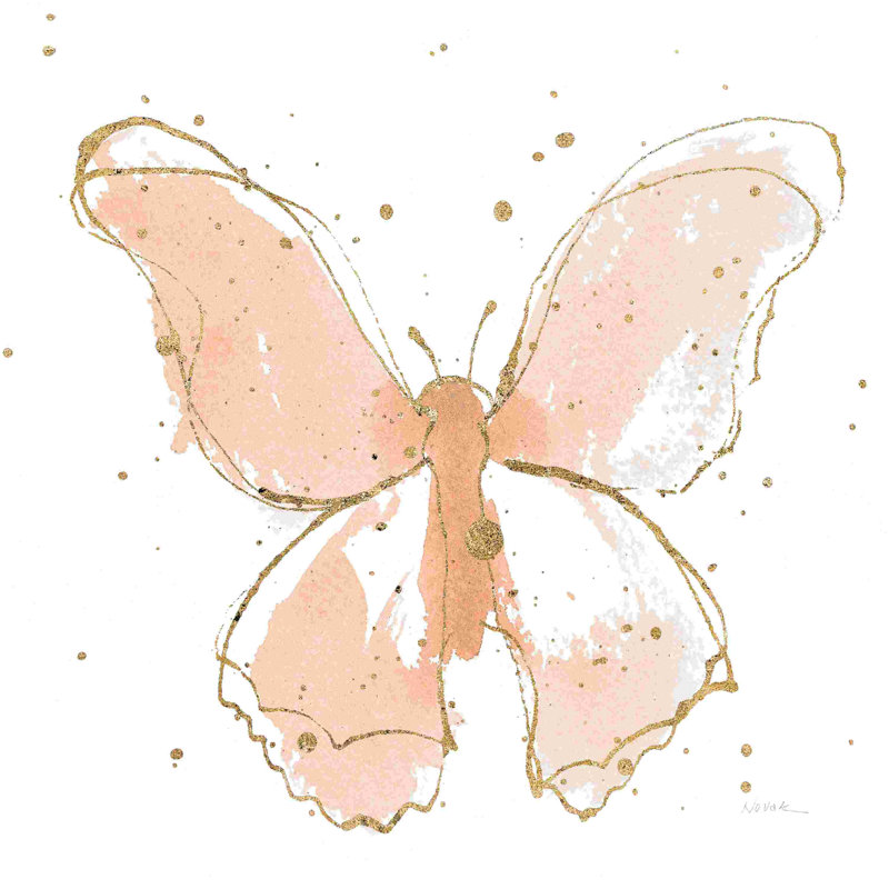 Papillons dorés II rosé, H 12 po x l 12 po