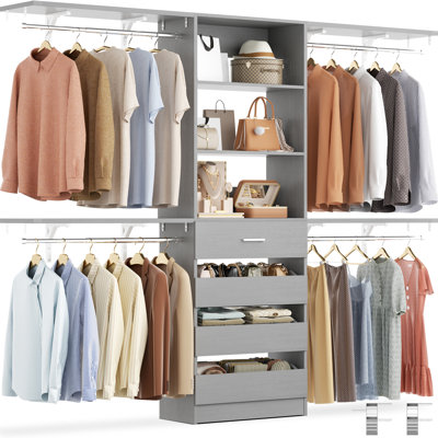 Garde-robe de 96 po avec 4 tiroirs, 4 tablettes et 4 portants à vêtements