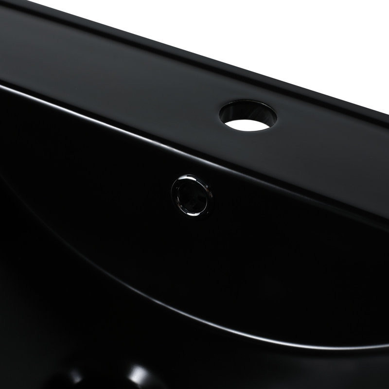 Black Ceramic Vessel Sink 24", 4.72" Inner Depth, 0.81" Countertop, Practical Function Basin Internal Designed