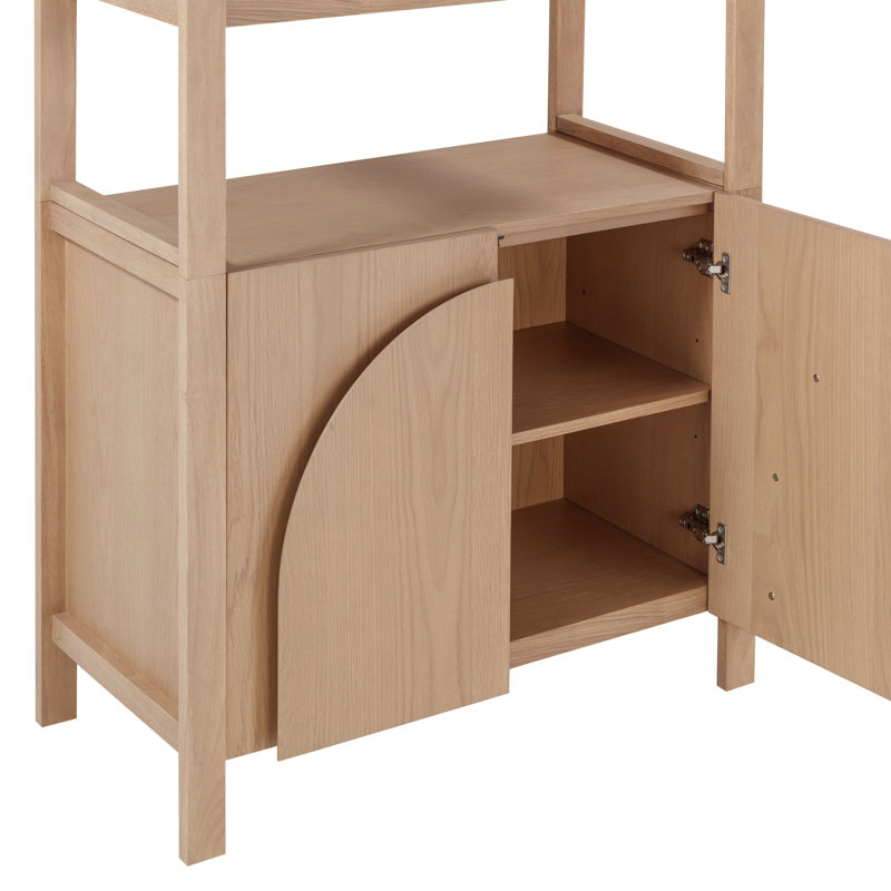 Bibliothèque à 3 niveaux avec base d'armoire et structure en bois massif (ensemble de 2 pièces), Chêne brut
