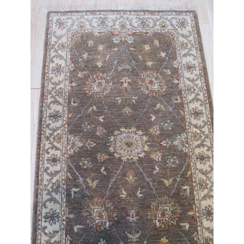 Hand Knotted Wool Floral Area Rug in Brown