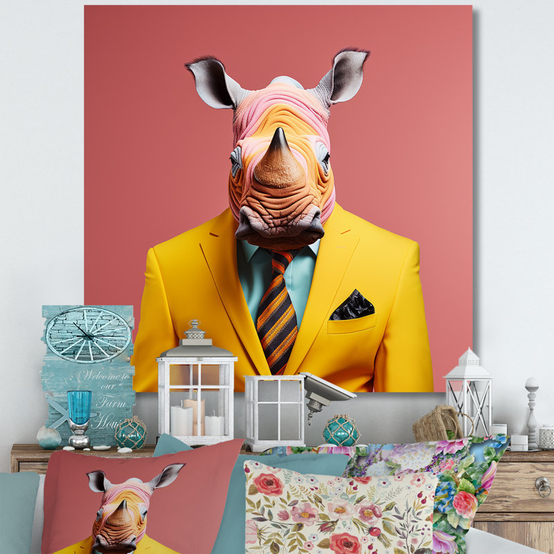 Art mural en forme de rhinocéros, H 36 po x l 36 po x P 1,5 po, Toile tendue