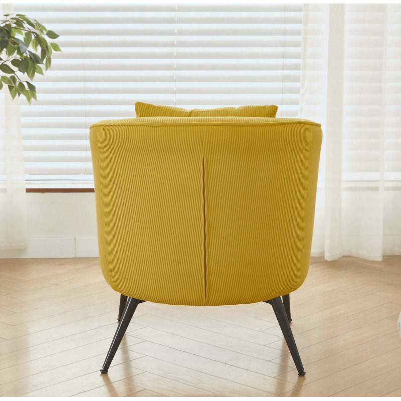 Fauteuil d'appoint en velours avec coussin, Jaune