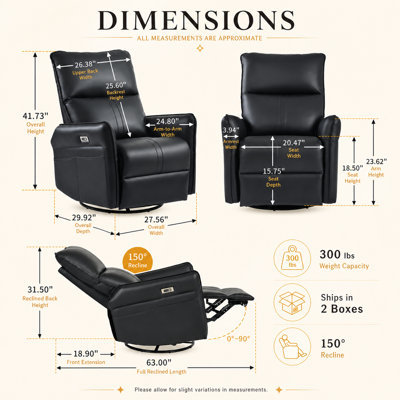 Fauteuil inclinable et pivotant à 360 ° en cuir polyuréthane Rovella, fauteuil coulissant manuel moderne avec repose-pieds, poche latérale, coussin rembourré et Capacité pour le salon, la chambre à coucher, la chambre de bébé