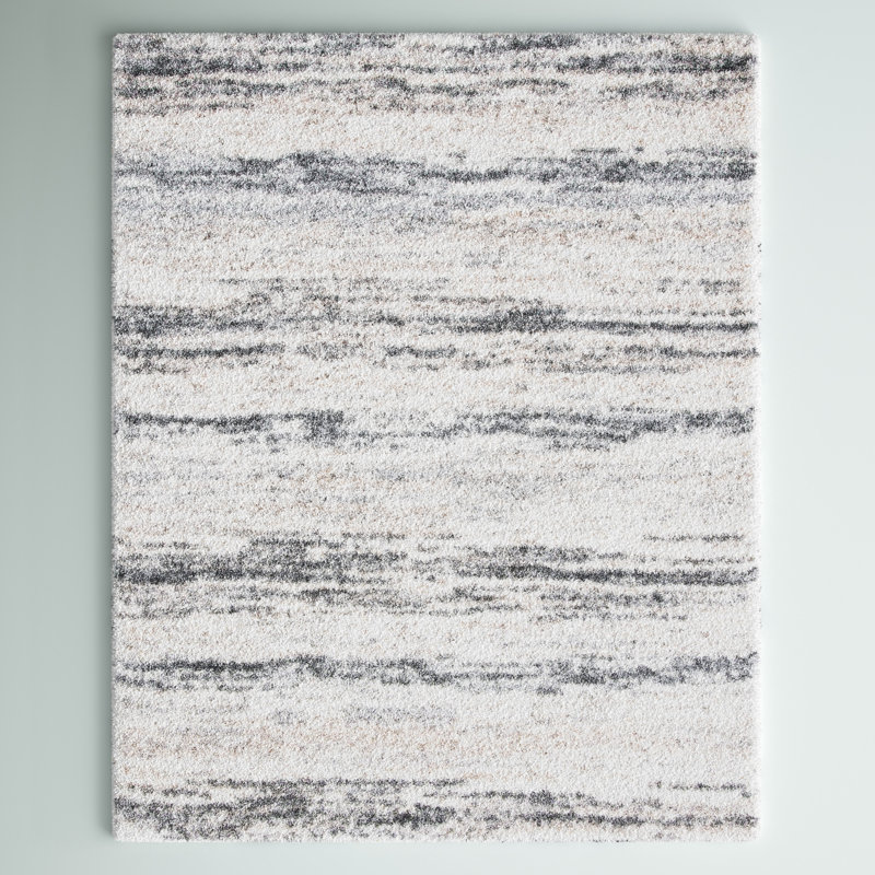 Ivory and Grey Hand-knotted Round Shag Rug