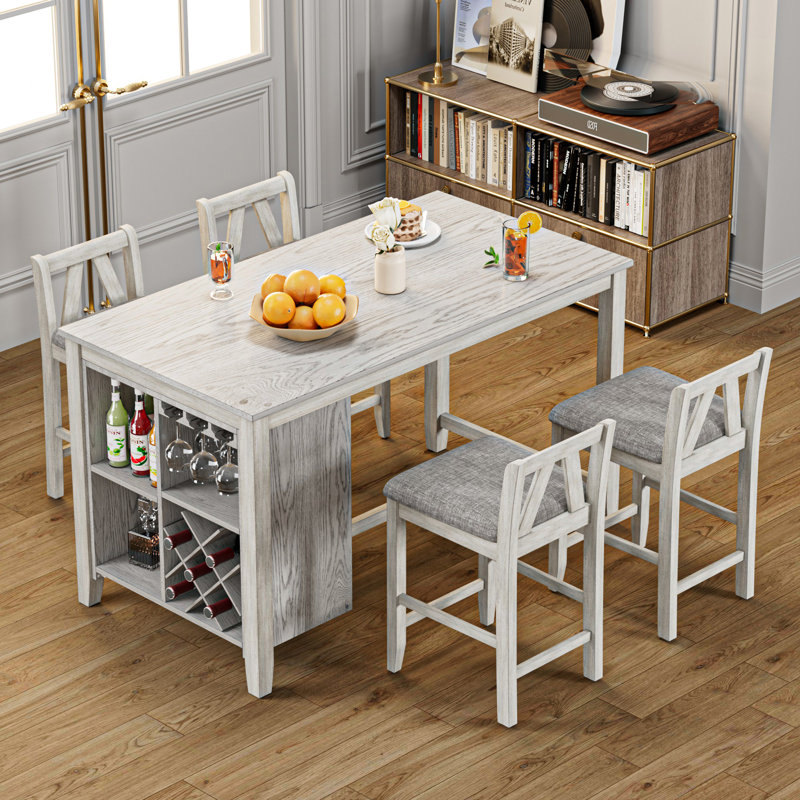 Ensemble de table de salle à manger 5 pièces en bois massif avec chaises, ensemble de table de salle à manger à hauteur de comptoir à 2 niveaux et chaises