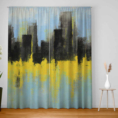City by sponge technique - blackout window curtain pair