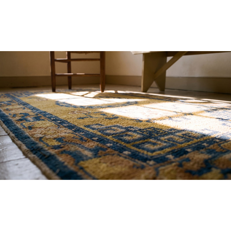 Antique Ningxia Chinese Medallion Yellow 1800s Rug