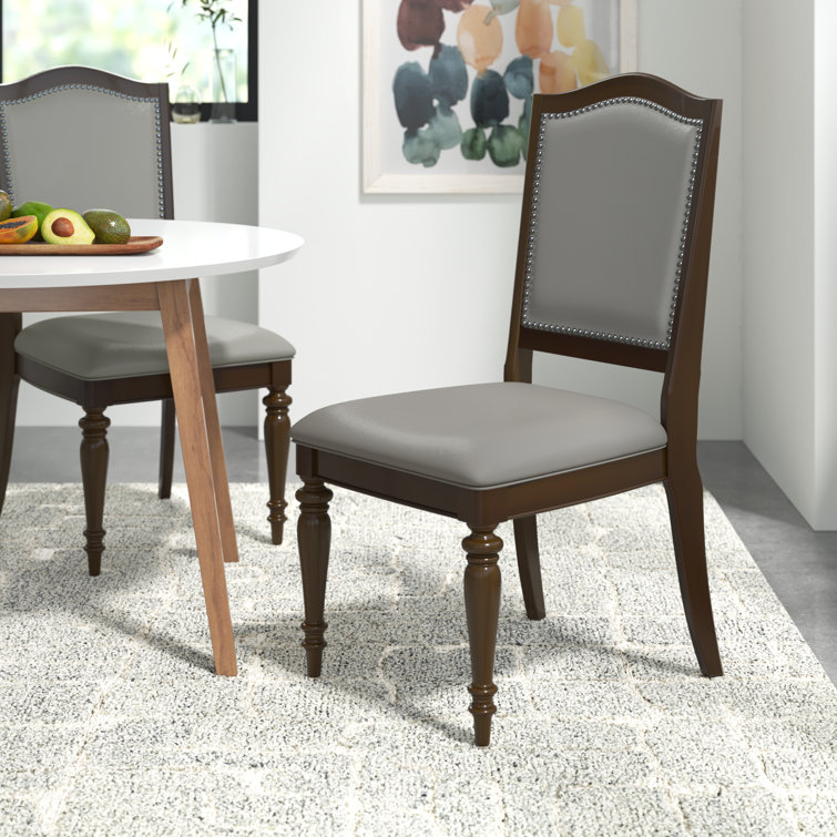 Louis Traditional Beige Faux Leather & Black Wood 2-Piece Dining Chair Set