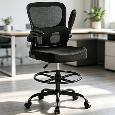 Drafting Office Chair - Ergonomic Tall Office Chair with Adjustable Footrest Ring - Counter Height Adjustable Rolling Standing Desk Chair
