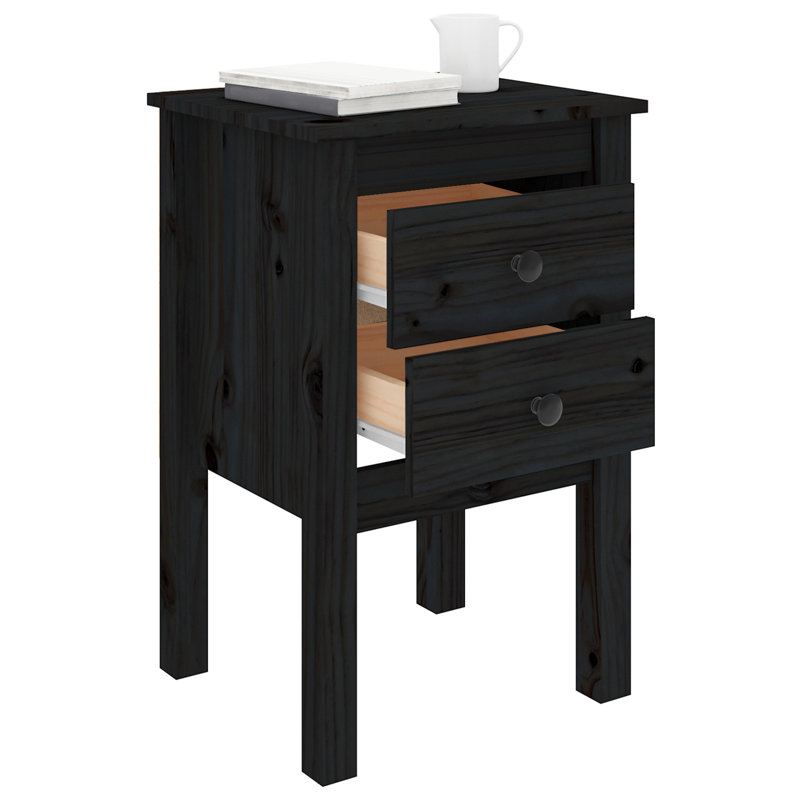 Nafisa 40cm W Solid Wood Bedside Table, Black