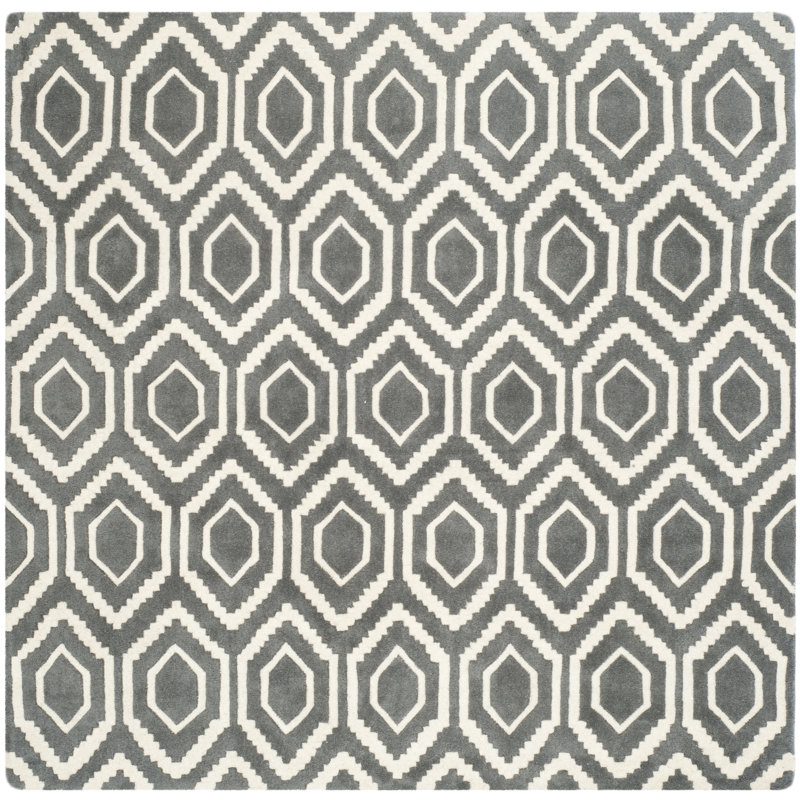 Deedie Hand Tufted Wool Geometric Rug, Square 9'
