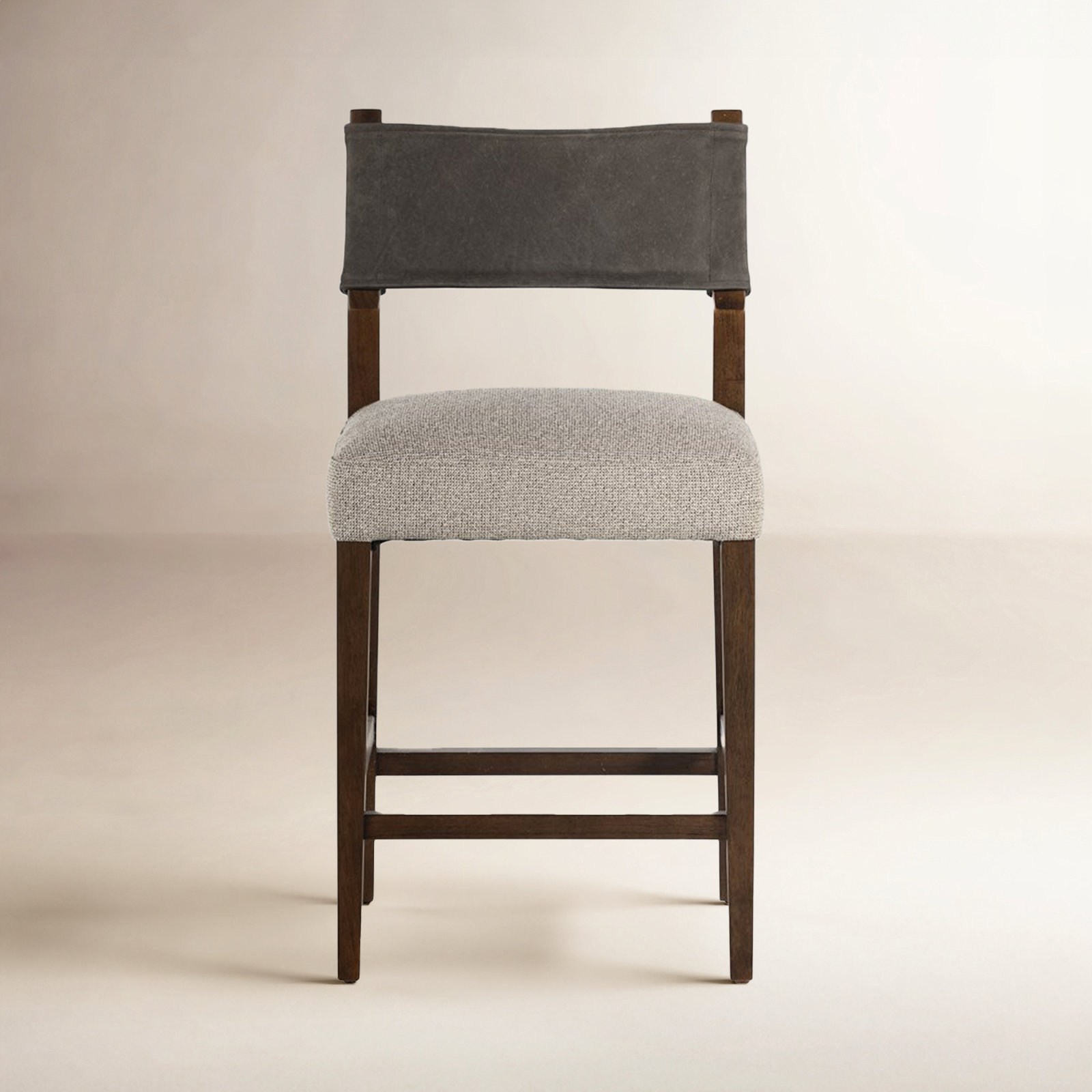 Lorretta Bar Stool, Counter Stool (25.98" Seat Height), Tulsa Ink/Nubuck Charcoal Rayon/Viscose/Leather, Antique Sable