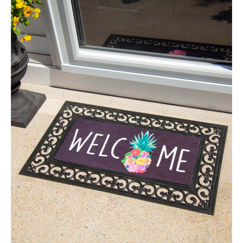Summer Welcome Color Floral Pineapple Sassafras 22 in. x 10 in. Insert Door Mat