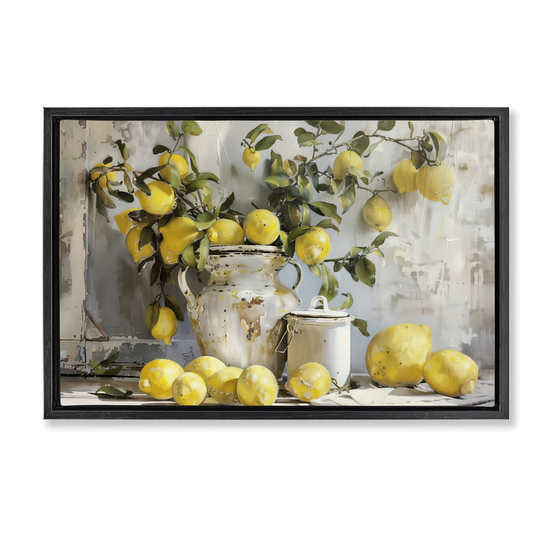  «Lemons & Canister Still Life», toile flottante encadrée par Arlington Prints, Cadre flottant noir de jais