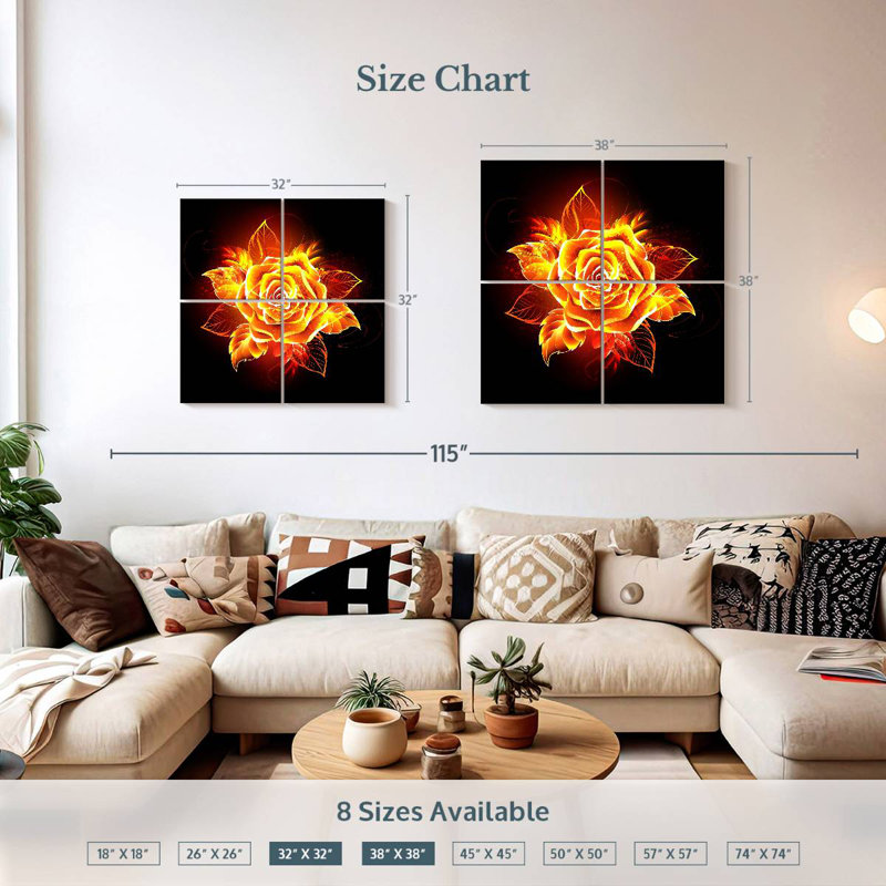 Flaming Rose, 38" H x 38" W
