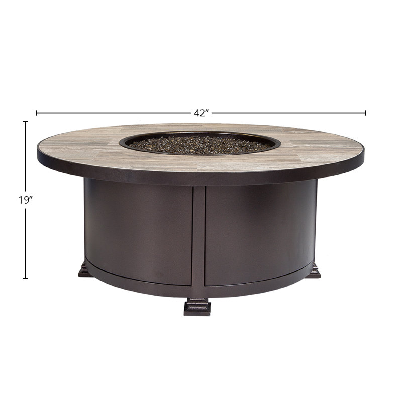 Santorini Round Iron Propane and Natural Gas Fire Pit Table, Graphite, 19" H x 42" W x 42" D, Venice Beach