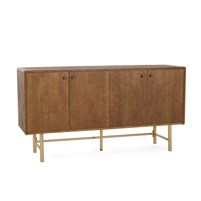 Shmuel Mid-Century Modern Wood Sideboard With Adjustable Storage And Gold Metal Base by Mercer41