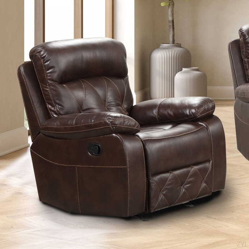 Fauteuil inclinable manuel de style transitionnel avec accoudoirs coussinés et finition moka