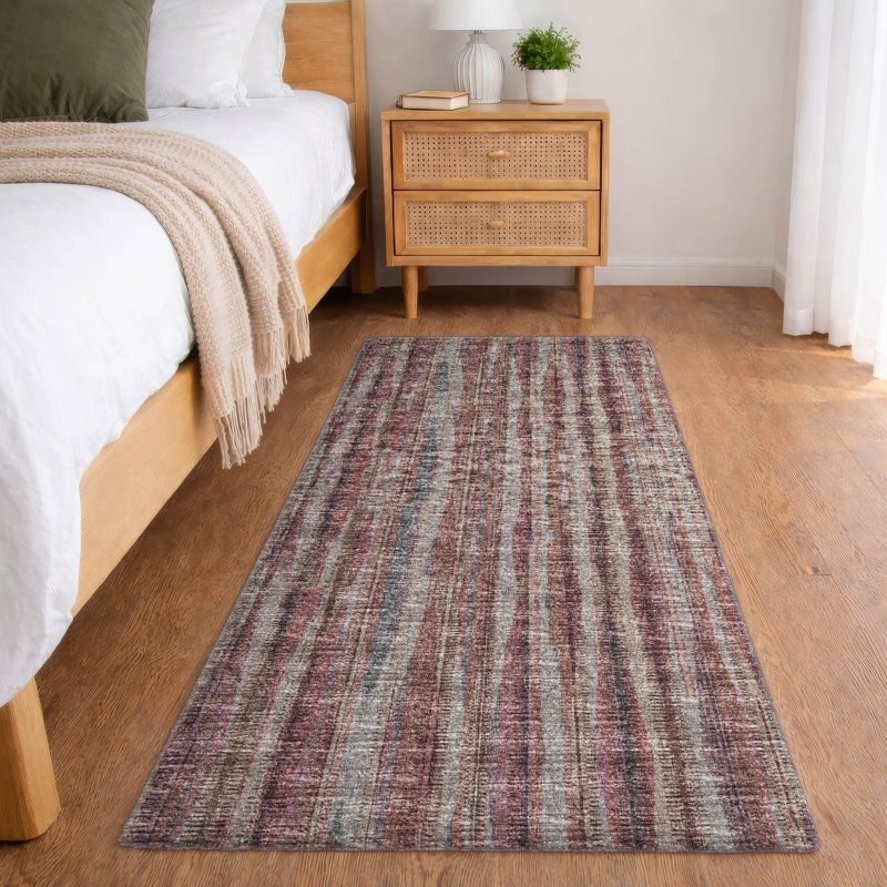 Tapis à rayures texturé de qualité supérieure lavable à la machine ADS31, Tapis de couloir 2 pi 3 po x 7 pi 6 po, Bourgogne
