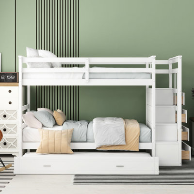 Lit simple superposé au-dessus blanc avec rangement et cadre - idéal pour les chambres à coucher avec lit gigogne robuste pour maximiser l'espace de vie