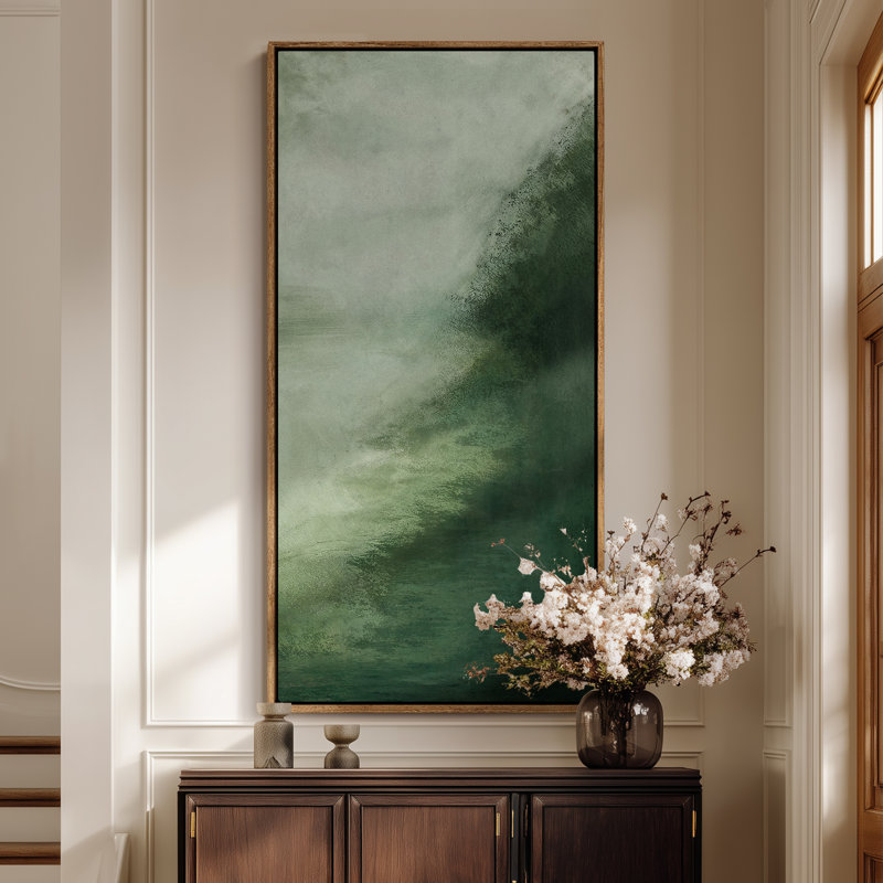 Large Framed Canvas Wall Art - Minimalist Abstract Emermaild Green Prints 60"x30", Natural, 60" H x 30" W