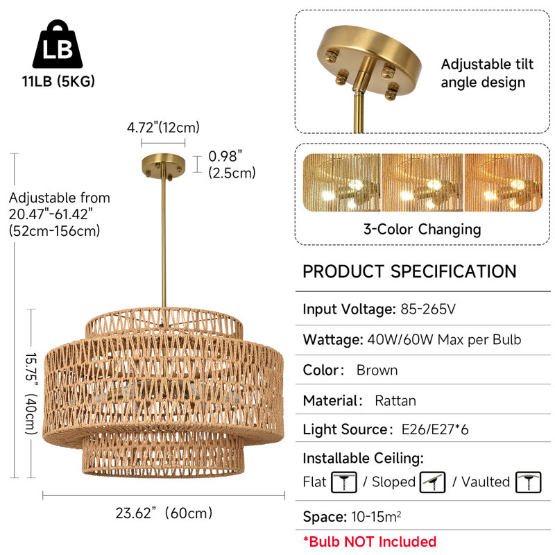 Boho Rattan Chandelier Light Fixture