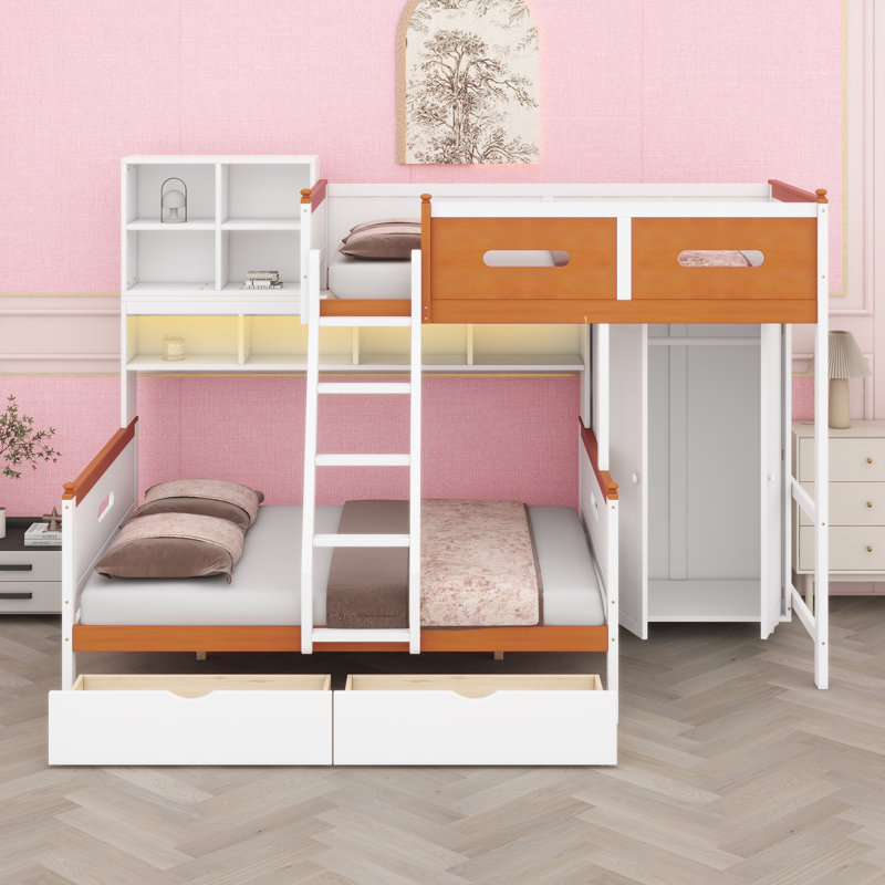 Space-Saving Bunk Bed Featuring Built-In Closet, Drawers, Shelving And Ambient LED Lights