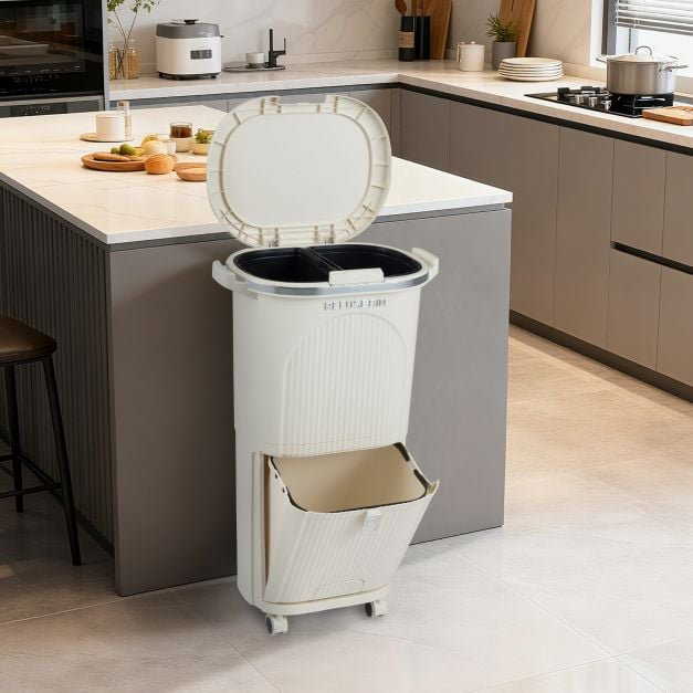Plastic Waste Bin, Beige