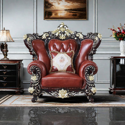 Chaise de salon de style européen. Fauteuil en cuir véritable touffeté de 55 po de largeur