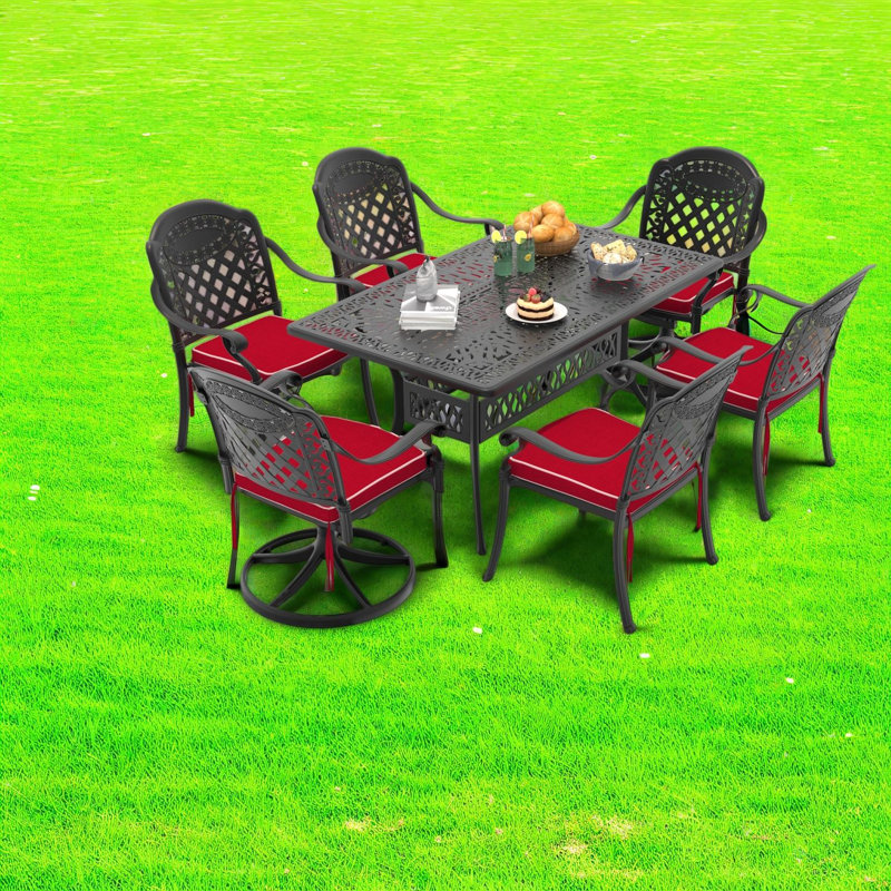 Ensemble de salle à manger élégant pour patio en aluminium 7 pièces