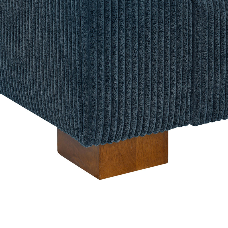 122" Upholstered Corduroy Sofa With Solid Wood Legs, Blue