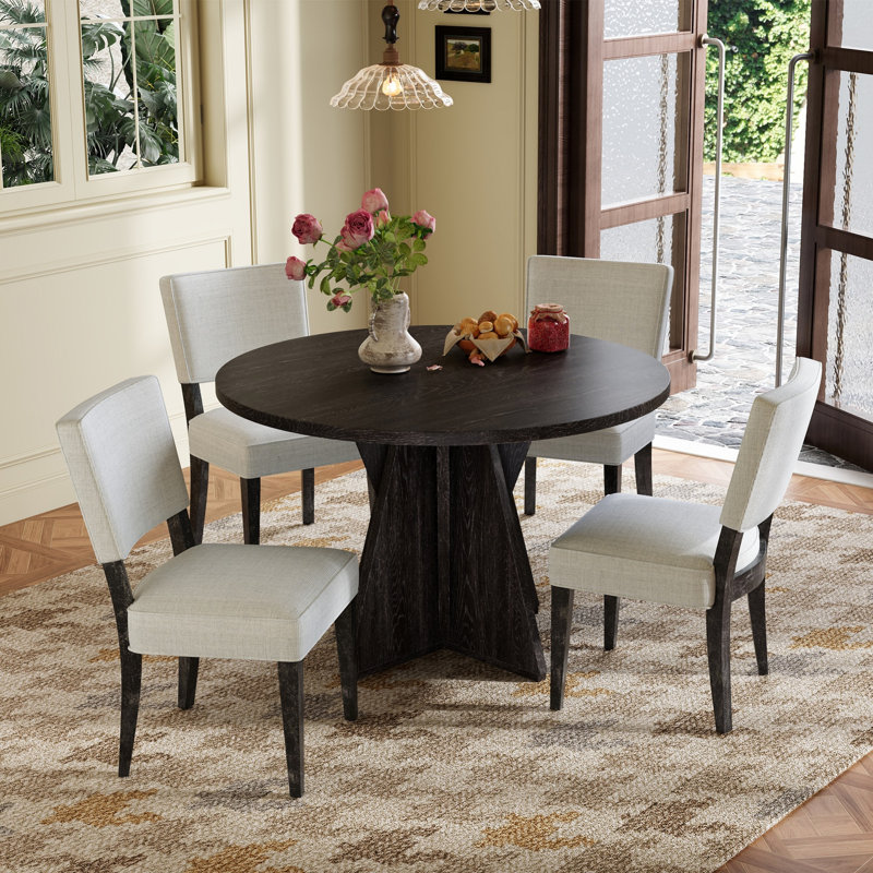 Ensemble de table de salle à manger 5 pièces, table de cuisine avec 4 chaises rembourrées pour les petits espaces, Espresso