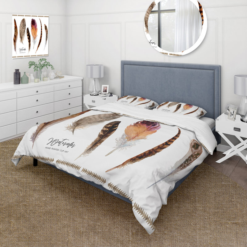 Exotic Vibrant Boho Feathers - Bohemian & Eclectic Duvet Cover Set - Microfiber Polyester, King Duvet Cover + 2 King Shams