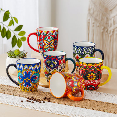 16oz Bohemian Colorful Ceramic Coffee Mugs Set of 6