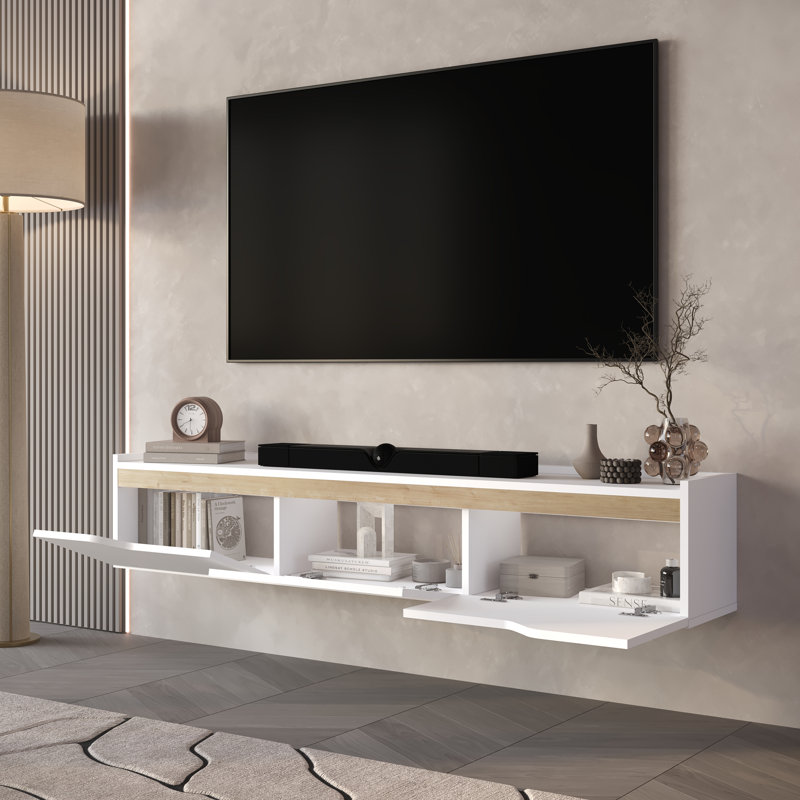Meuble télé flottant avec 3 armoires Newa, Blanc