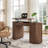 59.07'' Adjustable Height Lift Top Executive Desk, Mid-Century Wood Home Office Desk With 2 Tambour Door Cabinets & Power Outlet-660411720