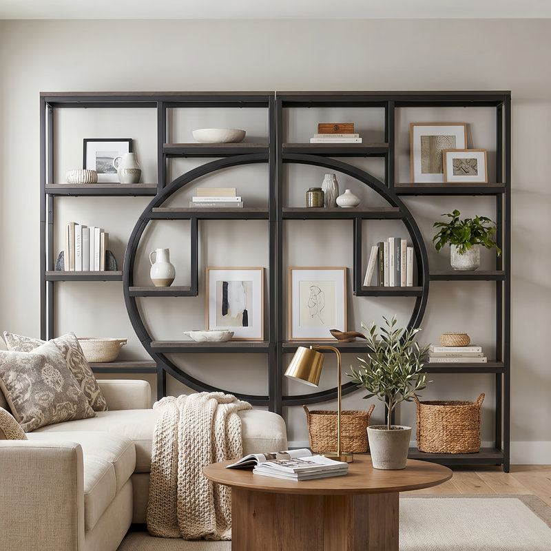 Oscer Industrial 5 Tier Etagere Bookcase, Rustic Gray
