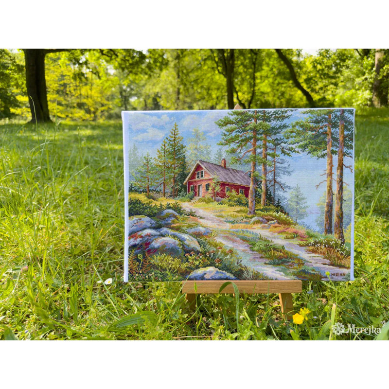 Ensemble de point de croix compté Red Cabin in the Woods par Merejka K-254