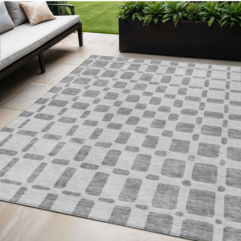 Tapis d'intérieur lavable à motif géométrique gris et ivoire 5 pi x 8 pi