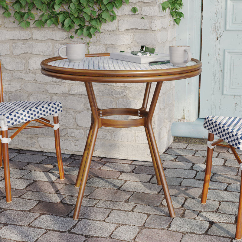 Rylan Indoor/Outdoor Commercial Glass Top Bistro Table, White/Navy