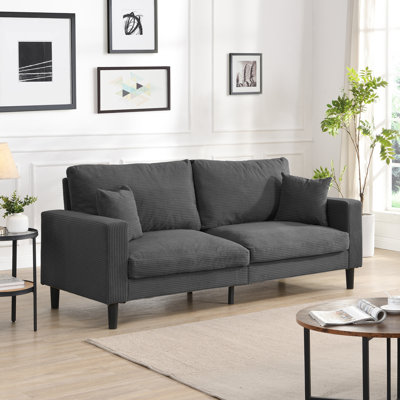 Canapé 3 places confortable, 74 po, gris foncé, avec un design ergonomique pour la chambre à coucher, bureau confortable de longue durée